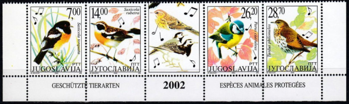 IUGOSLAVIA 2002 FAUNA PASARI CANTATOARE