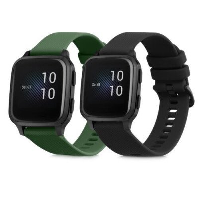 Set 2 curele pentru Garmin Venu Sq/Venu Sq Music, Kwmobile, Negru/Verde, Silicon, 57776.03 foto