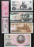 Set Coreea de Nord 18 bancnote diferite, Asia