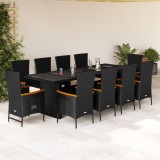 Cumpara ieftin Set mobilier de exterior cu perne, 11 piese, negru, poliratan