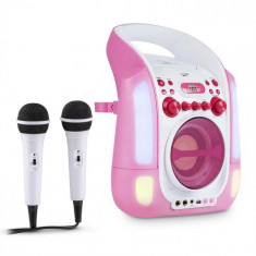 Auna Kara Illumina Karaoke mobil CD MP3 USB LED roz 2 x microfoane foto