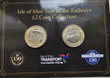 Set monede 2 x 2 pounds 2023 Isle of Man, Steam &amp; Electric Railway, Charles,Bunc, Europa