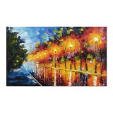 Tablou pictat manual living, dormitor, O seara magica, 100x60cm ulei pe panza in cutit, Spectaculos