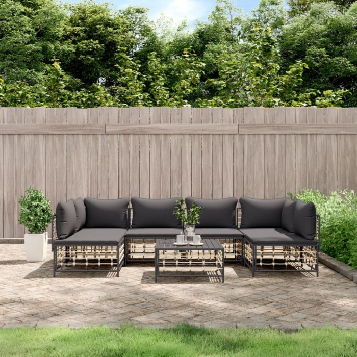 vidaXL Set mobilier de grădină cu perne, 7 piese, antracit, poliratan 3186789