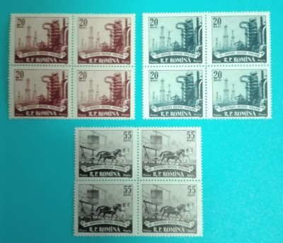 TIMBRE ROMANIA 1957 L.P.442 CENTENARUL IND. PETROLIERE ROMANE BL. 4 VALORI MNH foto