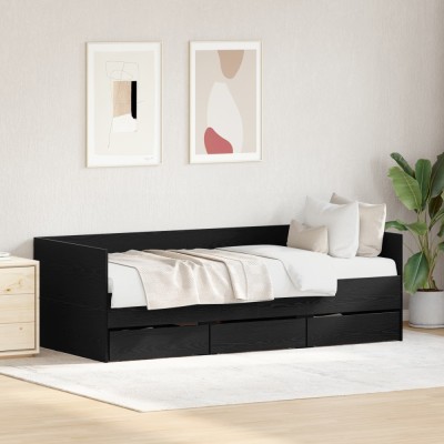 vidaXL Pat de zi Stejar negru Lemn prelucrat 90 x 190 cm Durabil foto