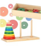 Jucarie educationala Piramida din lemn, curcubeu, sortator educativ Montessori