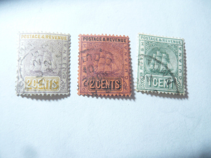 3 Timbre Guyana Britanica 1889 1c si 2c 1889 si 2c 1900 ,stampilate