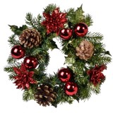 Decoratiune pentru masa de Craciun, Zola, de pus lumanare, cu globulete rosii, 32 cm