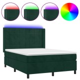 Cumpara ieftin Pat cu arcuri, saltea si LED, verde inchis, 140x200 cm, catifea