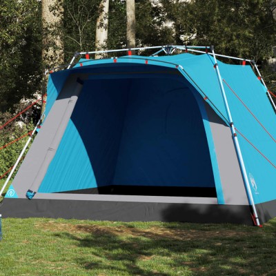 Cort de camping cabană 4 persoane albastru cu eliberare rapidă foto