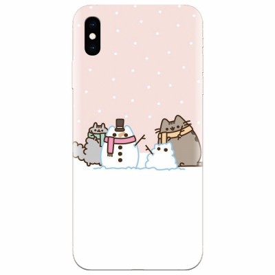 Husa silicon pentru Apple Iphone XS Max, Cat And Snowman foto