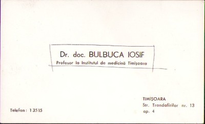 A2493N Carte de vizită profesor dr Iosif Bulbuca, Timișoara foto