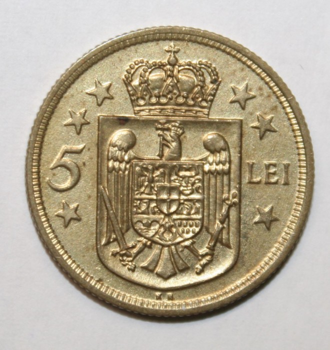 5 LEI 1930 MONETARIA KN . DETALII EXCELENTE .