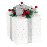 Cadou Decorativ Crăciun Spumă, Model Tinsel, Culoare Alb, Dimensiuni 13x13x15 cm, Oem