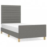 Cadru de pat cu tăblie, gri &icirc;nchis, 90x200 cm, textil