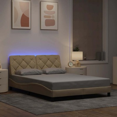 vidaXL Cadru de pat cu LED fără saltea cremă 120x200 cm țesătură 3310662 foto