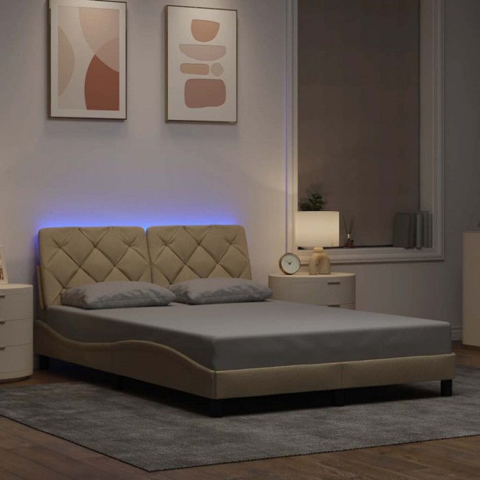 vidaXL Cadru de pat cu LED fără saltea cremă 120x200 cm țesătură 3310662