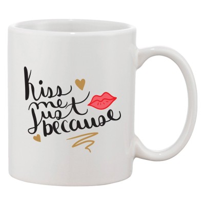 Cana alba personalizata &amp;#039;Kiss me just because&amp;#039;, INOVATIX&amp;reg;. 330ml foto