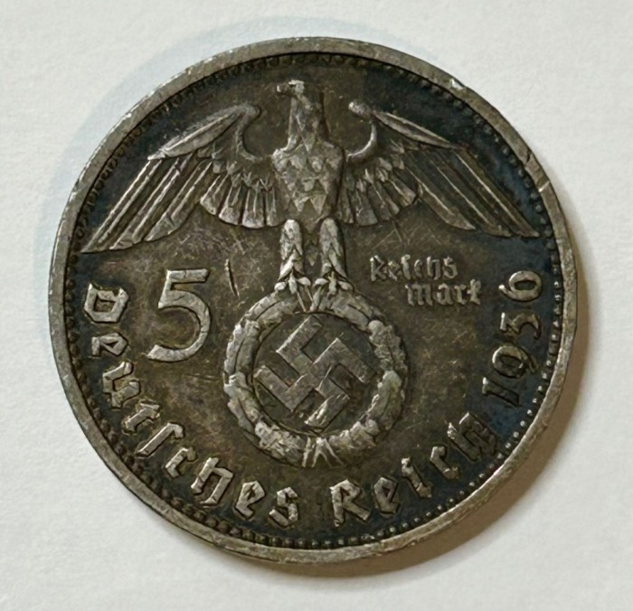 5 mark 1936 D Moneda Argint Germania Nazistă