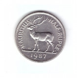 Moneda Mauritius 1/2 rupee 1987, stare foarte buna, curata