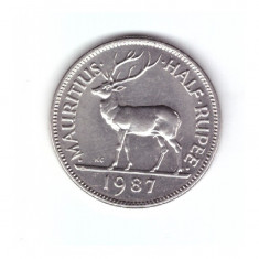 Moneda Mauritius 1/2 rupee 1987, stare foarte buna, curata