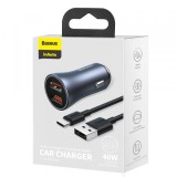 Incarcator Auto cu Cablu USB-C Baseus Golden Contactor Pro Dual, 40W, 3A, 2 x USB-A, Gri TZCCJD-A0G