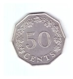 Moneda Malta 50 cents/centi 1972, stare foarte buna, curata