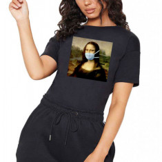 Tricou dama negru - Mona Lisa in Pandemie - L