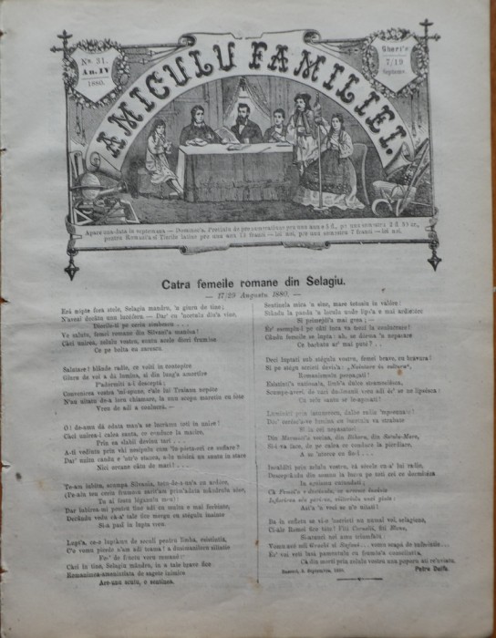 Ziarul Amiculu familiei , an 4 , nr. 31 , Gherla , 1880 , Petre Dulfu