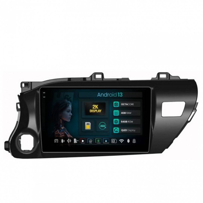 Navigatie 2K Toyota Hilux (2015+) 4GB RAM Android 13 Octacore Slot Sim 4G DSP GPS Wi-FI Carplay Android Auto USB Bluetooth Waze Touchscreen 10.36 Inch