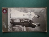 fotografie atelier fotografic JULIETA Bucuresci -Calea Victoriei No 78 , pereche distinsa , anii 1910.Dimensiuni 16 cm x 11 cm