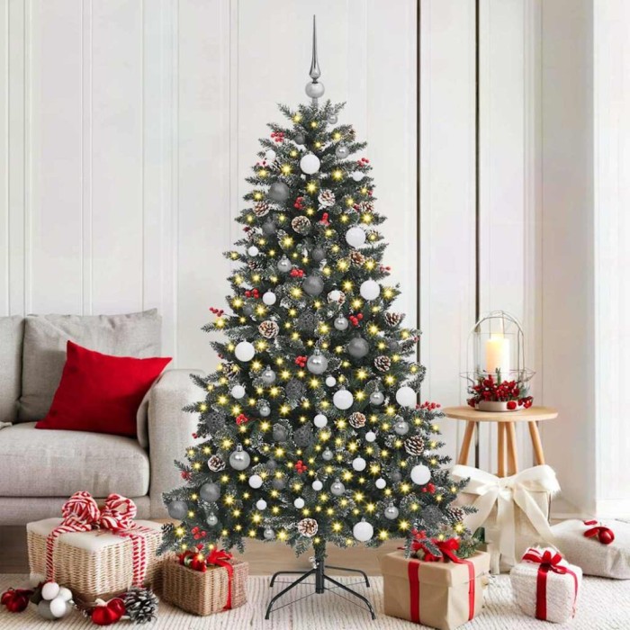 vidaXL BraddeCrăciunartificial cu lumini cu bandă LED Verde 180cm PVC