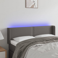 vidaXL Tăblie de pat cu LED, gri, 147x16x78/88 cm, piele ecologică