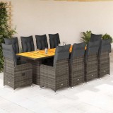 Set bistro de grădină cu perne, 11 piese, gri, poliratan