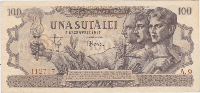 ROMANIA 100 LEI 5 DECEMBRIE 1947 aXF