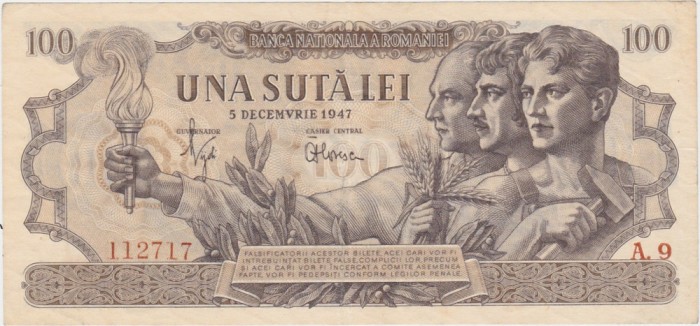 ROMANIA 100 LEI 5 DECEMBRIE 1947 aXF