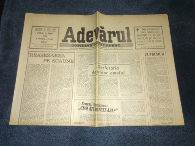 ZIARUL ADEVARUL 8 IUNIE 1990 foto