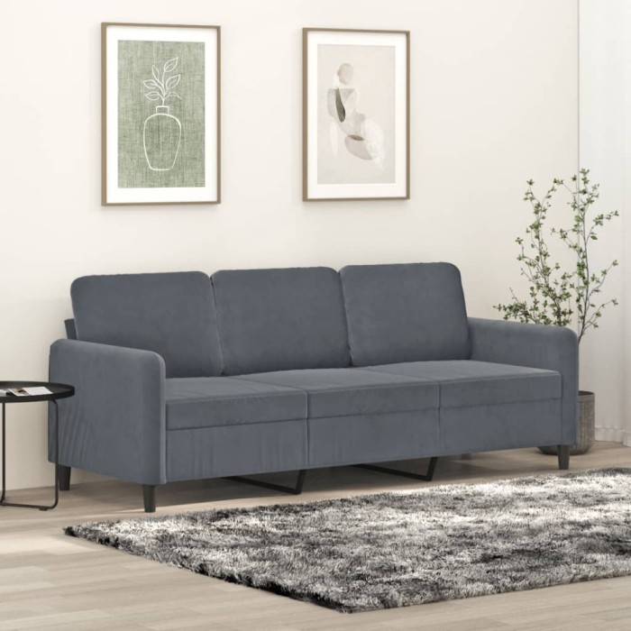 vidaXL Canapea cu 3 locuri, gri &icirc;nchis, 180 cm, material catifea 359453