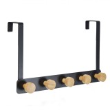 Cuier Ușă Metalic, 5 C&acirc;rlige Bambus, Negru, 33x20cm, Greutate Maximă 5kg, Oem