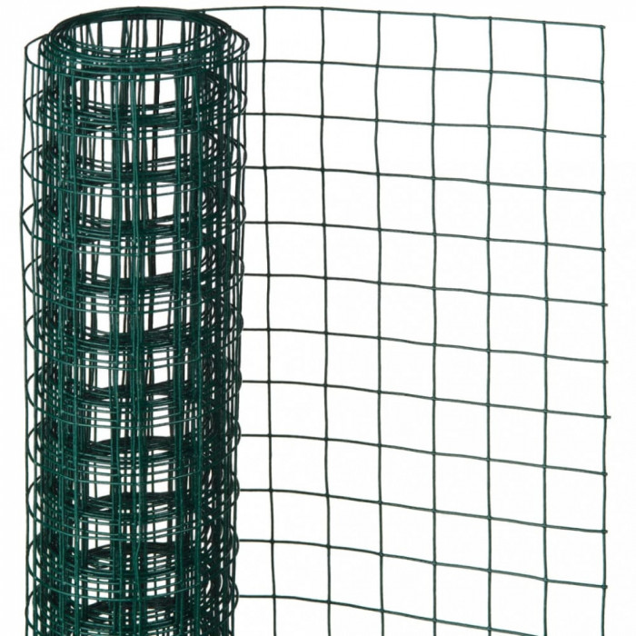 Plasă din s&acirc;rmă verde 0,5 x 2,5 m oțel cu plastic 13 mm pătrat