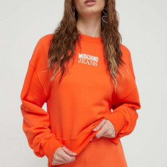 Moschino Jeans hanorac de bumbac femei, culoarea portocaliu, cu imprimeu