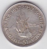 Africa de Sud 5 Shillings 1952 Comemorativa George VI 300 Years of Cape Town, Argint