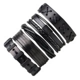 Cumpara ieftin Set 5 bratari cu multiple straturi JustZEN Black pentru barbati din piele naturala inchidere ajustabila