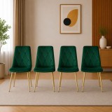 Set 4 scaune bucatarie/living, Artool, Libra, catifea verde, picioare metal auriu, 45x54x86.5 cm