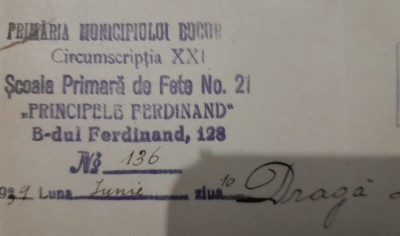 1939 Doc Scoala primara fete 21 &amp;rdquo;Principele Ferdinand&amp;rdquo; Bucuresti / Polihroniade foto