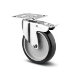 Roata pivotanta pentru carucior / mobila, din polipropilena + cauciuc, cu frana, cu placa, 75 mm, 60 kg