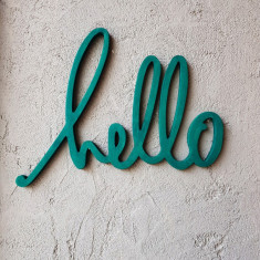 Decoratiune de perete, Hello, 40x2x38 cm, Placaj, Verde