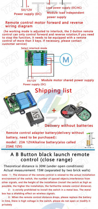 Modul 2 relee cu telecomanda 220v 10A 433 mhz