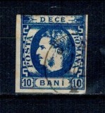 1869 - Carol I cu favoriți, 10 bani, stampilat